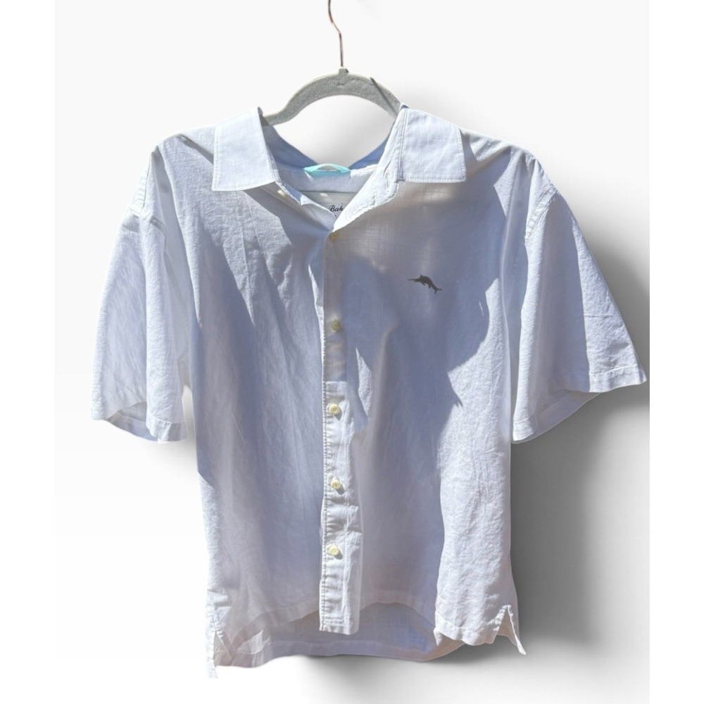 Tommy Bahama Men's Large White Short Sleeve Button Down Shirt Textured